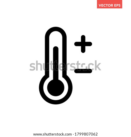 Black single warm weather thermometer line icon, simple flat design vector pictogram, infographic vector for app logo web website button banner ui ux interface elements isolated on white background