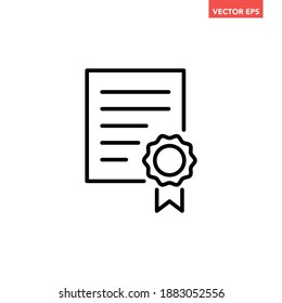 Black single warranty document icon, simple award text paper flat design vector pictogram, infographic vector for app logo web website button ui ux interface elements isolated on white background
