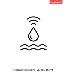 Black single water sensor line icon, simple smart clean water flat design vector pictogram, infographic interface elements for app logo web button ui ux isolated on white background