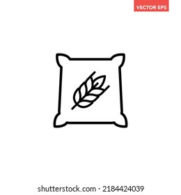 Black single wheat sack flour line icon, simple natural farming graphic flat design pictogram, infographic vector for app logo web button ui ux interface elements isolated on white background