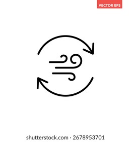 Black single wind circulation balance line icon, recycle reduction emission flat design infographic pictogram vector for app logo ads web button ui ux interface elements isolated on white background