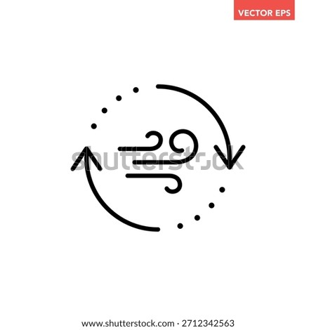 Black single wind circulation balance line icon, recycle reduction emission flat design infographic pictogram vector for app logo ads web button ui ux interface elements isolated on white background
