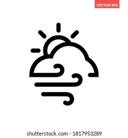 Black single wind storm line icon, simple flow wave flat design vector pictogram, infographic vector for app logo web website button banner ui ux interface elements isolated on white background