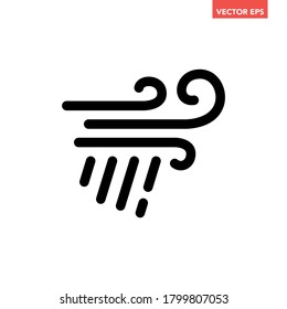 Black single windstorm with rain icon, simple bad weather flat design vector pictogram, infographic vector for app logo web website button banner ui ux interface elements isolated on white background