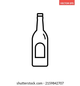 Black single wine bottle line icon, simple outline liqueur flat design pictogram, infographic vector for app logo label web button ui ux interface elements isolated on white background