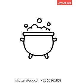 Black single witch cauldron line icon, simple halloween element outline flat design pictogram, infographic vector for app logo web button ui ux interface isolated on white background