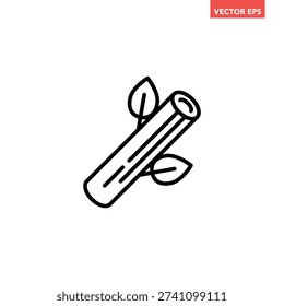 Black single wooden log line icon, simple tree branch flat design vector pictogram, infographic interface elements for app logo web button ui ux isolated on white background