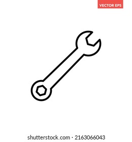 Black single wrench line icon, simple outline spanner tool flat design pictogram, infographic vector for app logo web button ui ux interface elements isolated on white background