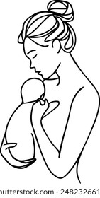 Black single-line drawing a mother breastfeeding 