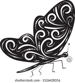 black sitting butterfly openwork with a small white ornament for creativity