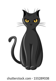 Black sitting cat. Vector illustration.