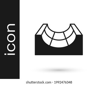 Black Skate park icon isolated on white background. Set of ramp, roller, stairs for a skatepark. Extreme sport.  Vector