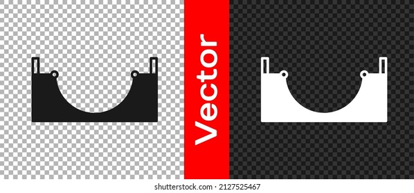 Black Skate park icon isolated on transparent background. Set of ramp, roller, stairs for a skatepark. Extreme sport.  Vector