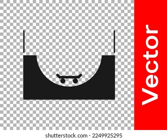 Black Skate park icon isolated on transparent background. Set of ramp, roller, stairs for a skatepark. Extreme sport.  Vector Illustration