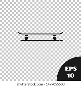 Black Skateboard icon isolated on transparent background. Extreme sport. Sport equipment.  Vector Illustration