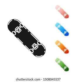 Black Skateboard icon isolated on white background. Extreme sport. Sport equipment. Set icons colorful. Vector Illustration