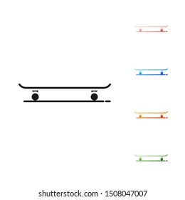 Black Skateboard icon isolated on white background. Extreme sport. Sport equipment. Set icons colorful. Vector Illustration