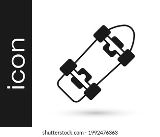Black Skateboard icon isolated on white background. Extreme sport. Sport equipment.  Vector