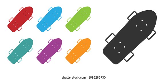 Black Skateboard icon isolated on white background. Extreme sport. Sport equipment. Set icons colorful. Vector