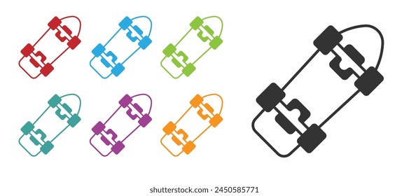 Black Skateboard icon isolated on white background. Extreme sport. Sport equipment. Set icons colorful. Vector