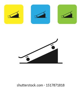 Black Skateboard on street ramp icon isolated on white background. Extreme sport. Sport equipment. Set icons colorful square buttons. Vector Illustration