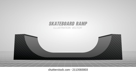 pista de patineta negra ramp 3d ilustración vector en el suelo de patrón de cuadrícula