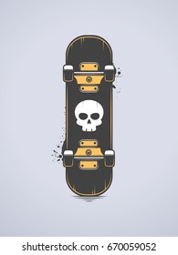 Black skateboard with skull design vector illustration