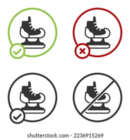 Black Skates icon isolated on white background. Ice skate shoes icon. Sport boots with blades. Circle button. Vector