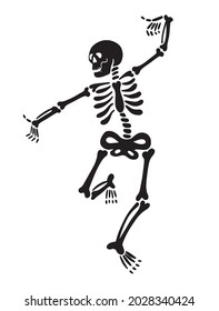 Black skeleton dancing on a white background. Vector illustration