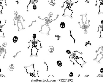 Black Skeleton Silhouette Seamless Pattern Halloween Stock Vector ...