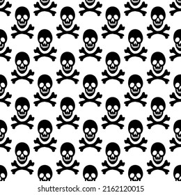 Black skeletons in various poses pattern. Halloween design. Pirate symbol. Perfect for fall, holidays, fabric, textile. Seamless repeat swatch.