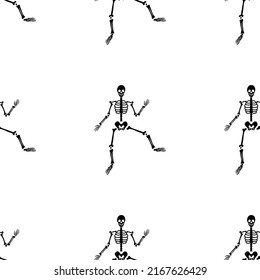 Black skeletons in various poses pattern. Halloween design. Perfect for fall, holidays, fabric, textile. Seamless repeat swatch.