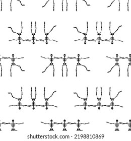Black skeletons in various poses pattern. Halloween design. Perfect for fall, holidays, fabric, textile. Seamless repeat swatch.
