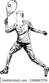 Black sketch athlete, tennis player vector