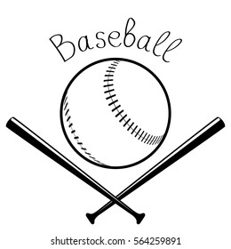 Black sketch of baseball ball with bats.