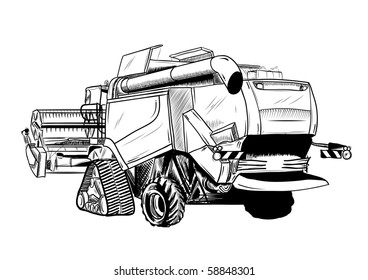 black sketch of big combine