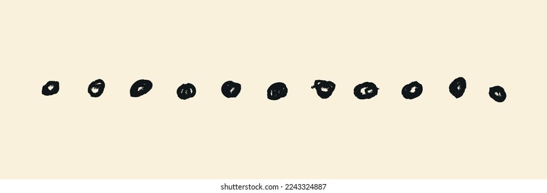 Black sketch doodle set. Abstract dots and patterns, ink drops collection. Minimalistic creativity and art. Poster or banner for website. Cartoon flat vector illustrations isolated on beige background