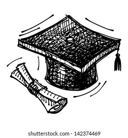 black sketch drawing of cap of master's degree