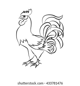 Black sketch drawing of an cock is on white background