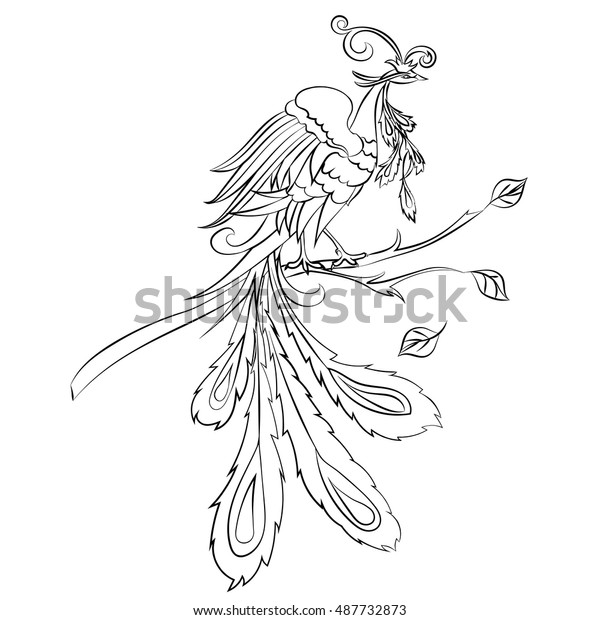 Black Sketch Drawing Firebird On White Stock Vector (Royalty Free ...