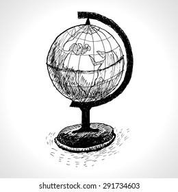 Black sketch drawing of globe. Hand drawn vector illustration