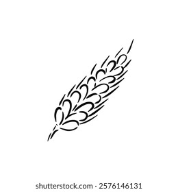 Black sketch hand drawn wheat stalk on white background