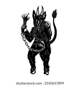 esboço preto de Krampus em um fundo branco