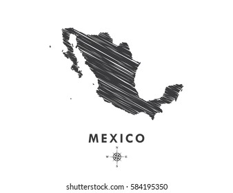Black sketch map of Mexico on white background