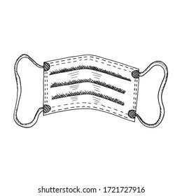 Black sketch of medical mask, respirator isolated on white background. Hand drawn vector illustration in graphic outline style. Tool of individual protection for doctors, nurses during pandemic