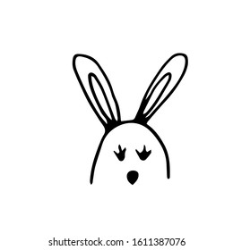 Black sketch minimalism Easter greeting card with bunny ears.