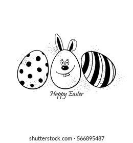 Black sketch minimalism Easter greeting card with funny eggs. 
