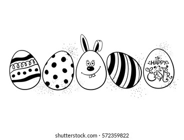 Black sketch minimalism Easter greeting card with funny eggs. 