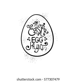 Black sketch minimalism Easter greeting card with egg and lettering. 
