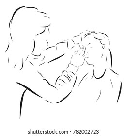 Black Sketch of Young Girl Touching Up by Make Up Artist